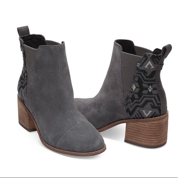 Toms Esme Iron Grey Suede & Jacquard Boots Women’s 6 Like New - Picture 4 of 14